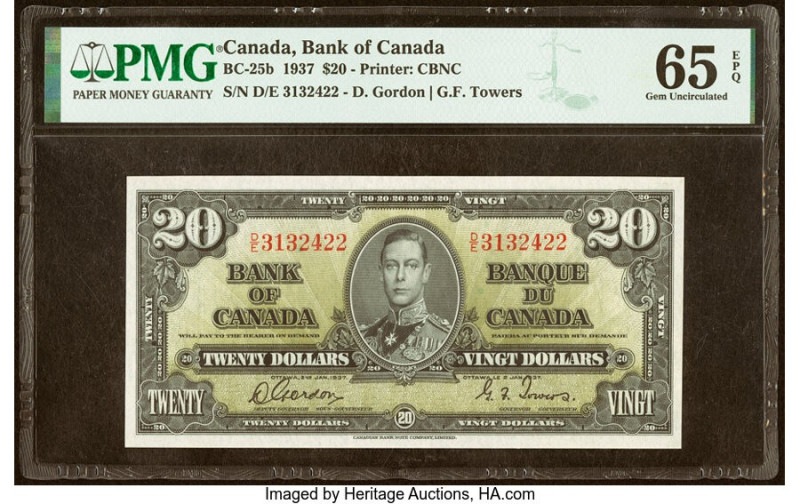 Canada Bank of Canada $20 2.1.1937 BC-25b PMG Gem Uncirculated 65 EPQ. HID098012...