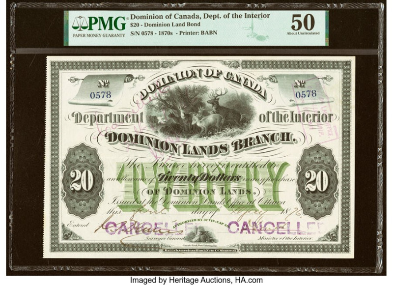 Canada Dominion of Canada 20 Dollars 1.5.1876 Pick UNL PMG About Uncirculated 50...