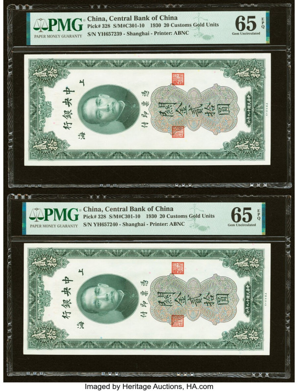 China Central Bank of China, Shanghai 20 Customs Gold Units 1930 Pick 328 S/M#C3...