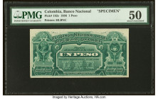 Colombia Banco Nacional de la Republica de Colombia 1 Peso 1.9.1886 Pick 192s Specimen PMG About Uncirculated 50. HID09801242017 © 2022 Heritage Aucti...