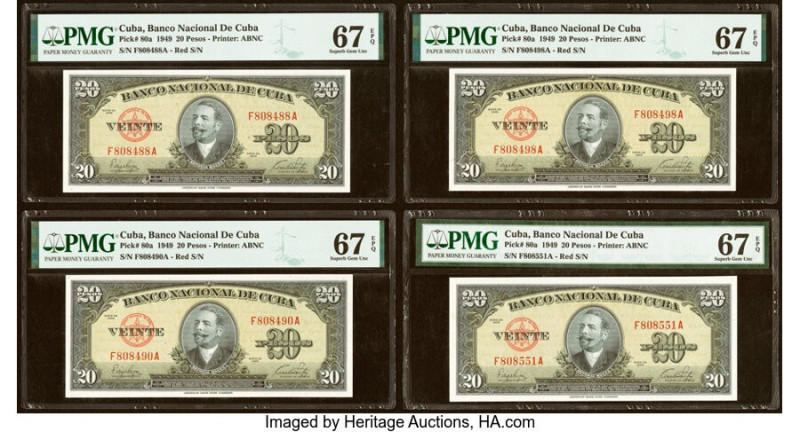 Cuba Banco Nacional de Cuba 20 Pesos 1949 Pick 80a Seven Examples PMG Superb Gem...