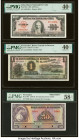 Cuba, El Salvador & Nicaragua Group Lot of 3 Graded Examples. Cuba Banco Nacional de Cuba 100 Pesos 1950 Pick 82a PMG Extremely Fine 40 EPQ; El Salvad...