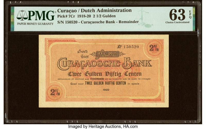 Curacao Curacaosche Bank 2 1/2 Gulden 1920 Pick 7Cr Remainder PMG Choice Uncircu...