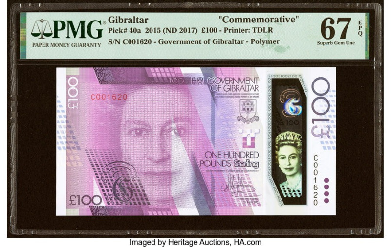 Gibraltar Government of Gibraltar 100 Pounds 2015 (ND 2017) Pick 40a Commemorati...