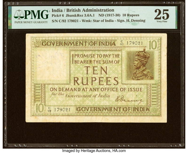 India Government of India 10 Rupees ND (1917-30) Pick 6 Jhun3.6A.1 PMG Very Fine...