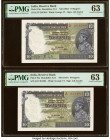 India Reserve Bank of India 10 Rupees ND (1937) Pick 19a Jhun4.5.1 Two Consecutive Examples PMG Choice Uncirculated 63 (2). Spindle hole at issue note...