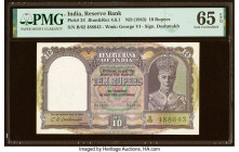 India Reserve Bank of India 10 Rupees ND (1943) Pick 24 Jhun4.6.1 PMG Gem Uncirculated 65 EPQ. Staple holes at issue. HID09801242017 © 2022 Heritage A...