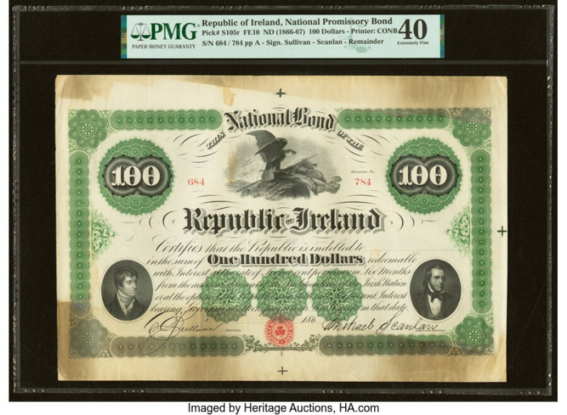 Ireland - Republic National Promissory Bond 100 Dollars ND (1866-67) Pick S105r ...