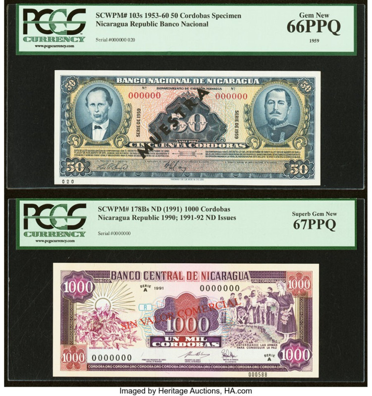 Nicaragua Banco Nacional 50; 1000 Cordobas 1959; 1991 Pick 103s; 178Bs Two Speci...