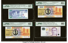 Singapore Group Lot of 4 Graded Examples. Singapore Board of Commissioners of Currency 1 Dollar ND (1987) Pick 18a TAN#S-1a PMG Superb Gem Unc 67 EPQ;...