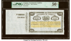 Uruguay Sociedad de Cambios 320 Ries 1.7.1856 Pick UNL Remainder PMG About Uncirculated 50 EPQ. HID09801242017 © 2022 Heritage Auctions | All Rights R...