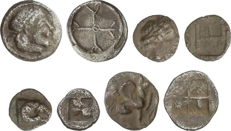 Lote 4 monedas Hemióbolo. SIRACUSA. SICILIA. 0,20 a 0,35 grs. AR. MBC.