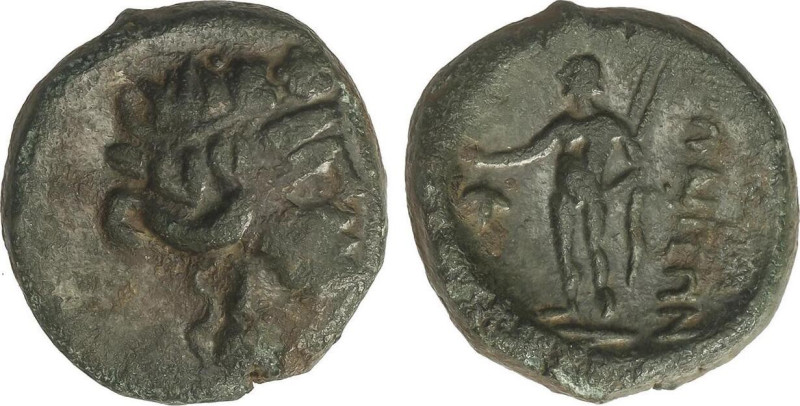 AE 16. 168-145 a.C. MARONEIA. TRACIA. Anv.: Cabeza de Dionisos a derecha. Rev.: ...