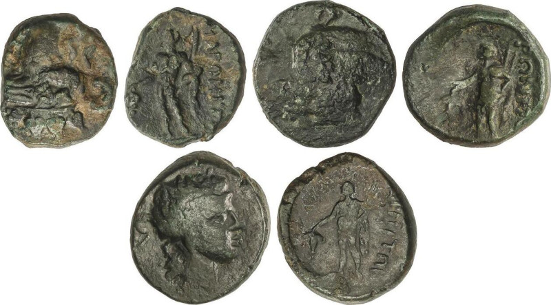 Lote 3 monedas AE. 168-145 a.C. MARONEIA. TRACIA. Anv.: Cabeza de Dionisos a der...