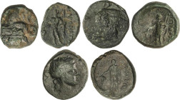 Lote 3 monedas AE. 168-145 a.C. MARONEIA. TRACIA. Anv.: Cabeza de Dionisos a derecha. Rev.: Dionisos de pie a izquierda, sosteniendo racimos de uvas y...