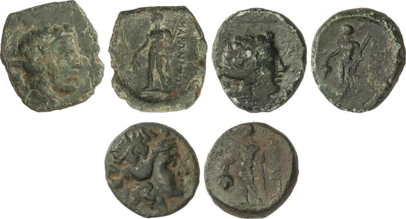 Lote 3 monedas AE. 168-145 a.C. MARONEIA. TRACIA. Anv.: Cabeza de Dionisos a der...