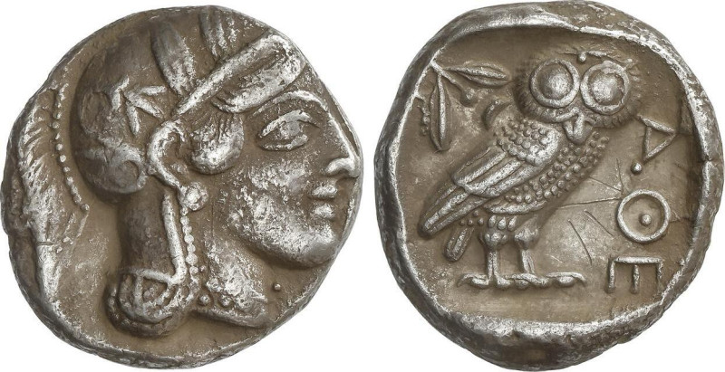 Tetradracma. 454-404 A.C. ATENAS. ATICA. Anv.: Cabeza de Atenea a derecha con ca...