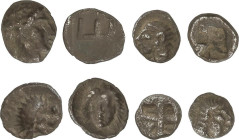 Lote 4 monedas Tetartemorion. JONIA. 0,19 a 0,20 grs. AR. A EXAMINAR. MBC- a MBC.