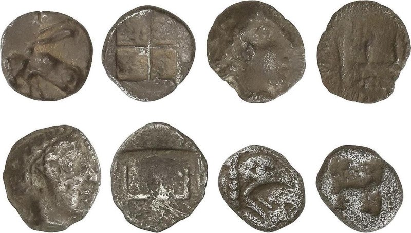 Lote 4 monedas Trihemitetartemorion. HECATOMNOS. 0,24 a 0,25 grs. AR. A EXAMINAR...