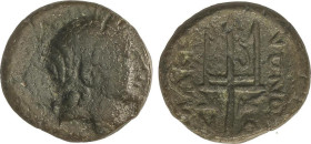 AE 19. Posterior al 168 a.C. AMPHIPOLIS. MACEDONIA. Anv.: Cabeza de Strymon a derecha. Rev.: Tridente, alrededor. 6,32 grs. AE. HGC 3 Part I-334. MBC.