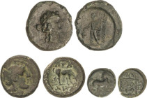 Lote 3 monedas AE 13 a AE 22. 398 a 145 a.C. PELLA. MACEDONIA y MARONEIA. TRACIA (2). AE. Incluye: AE18 PELLA 187-168 a.C. Rev:Buey alrededor leyenda;...