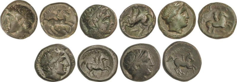 Lote 5 monedas AE 17 y AE 18. 359-336 a.C. FILIPO II. MACEDONIA. Anv.: Cabeza de...