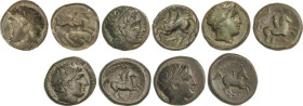 Lote 5 monedas AE 17 y AE 18. 359-336 a.C. FILIPO II. MACEDONIA. Anv.: Cabeza de Apolo a derecha (4) y a derecha (1). Rev.: Jinete a derecha, encima l...