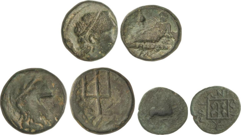 Lote 3 monedas AE 14 a AE 18. AE. Incluye: AE18 Siglo II a.C IMITACIONES DE BRON...