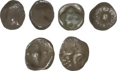 Lote 3 monedas Hemitetartemorion. FOCEA, JONIA, MILETOS. 0,09 a 0,10 grs. AR. A EXAMINAR. MBC.