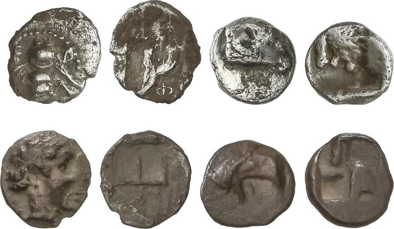 Lote 4 monedas Tetartemorion. EFESO, THEOS. 0,19 a 0,22 grs. AR. A EXAMINAR. MBC...