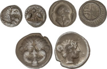 Lote 3 monedas 1/12 Estatera, Dióbolo, Hemidracma. MILETOS, MESEMBRIA, NEAPOLIS. 1,05, 1,16 y 1,82 grs. AR. A EXAMINAR. Se-1417, 1673, 3533. MBC- a MB...