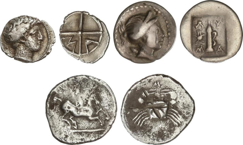 Lote 3 monedas Hemidracma, Óbolo, 1/4 Dracma. AKRAGAS, MASSALIA, MASIKITES. 1,51...
