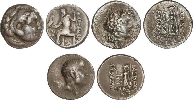 Lote 3 monedas Dracma. ALEJANDRO MAGNO, ARIARATES, ARIOBARZANES. MACEDONIA, REYE...