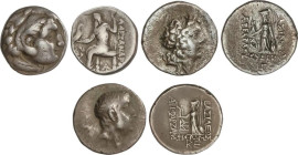 Lote 3 monedas Dracma. ALEJANDRO MAGNO, ARIARATES, ARIOBARZANES. MACEDONIA, REYES DE CAPADOCIA. 3,85, 3,95 y 4,13 grs. AR. A EXAMINAR. MBC- a MBC+.
