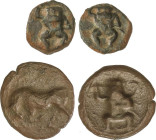 Lote 2 monedas 1/4 y 1/8 de Calco. 200-100 a.C. EBUSUS (IBIZA). 1,31 y 1,96 grs. AE. A EXAMINAR. AB-923 y 930. MBC- a MBC.