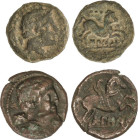 Lote 2 monedas Cuadrante y Semis. 180-20 a.C. BOLSCAN (HUESCA). Anv.: Cabeza masculina a derecha, detrás letra ibérica Bo. Rev.: Cuadrante: Caballo a ...