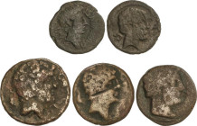 Lote 5 monedas As. BELIGIOM, CELSE (2), ILERDA, ILTIRTA. 7,04 a 14,97 grs. AE. A EXAMINAR. BC a MBC-.