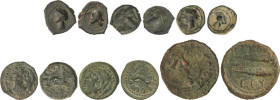 Lote 6 monedas 1/4 Calco (3), Cuadrante (2) y As. ACUÑACIONES HISPANO-CARTAGINESAS (3) y GADES (3). AE. Incluye 3x 1/4 Calco Hispanocartagineses, 2x C...