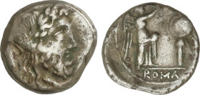 Victoriato. 211 a.C. ANÓNIMO. ROMA. Anv.: Cabeza laureada de Júpiter a derecha. Rev.: Victoria en pie a derecha, coronando trofeo. En exergo: ROMA. 2,...