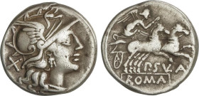 Denario. 151 a.C. CORNELIA. P. Cornelius Sulla. Rev.: Victoria con biga a derecha, debajo P. SVLA (VL nexadas). En exergo: ROMA. 3,65 grs. AR. BMC-828...
