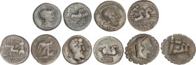 Lote 53 monedas Denario. AEMILIA, MANLIA, PORCIA, PROCILIA, TITIA. AR. Pátina. A EXAMINAR. FFC-123, tipo 839, 1050, 1082, 1142. BC a MBC-.