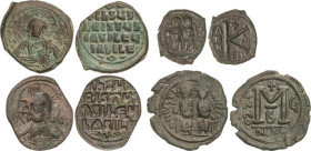 Lote 4 monedas 1/2 Follis y Follis (3). JUSTINIANO II (568-569 d.C.) (2) y ANONIMO CLASE A2. EN TIEMPOS DE BASILEO II Y CONSTANTINO VIII (1020-1028) (...