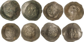 Lote 4 monedas Aspron Trachy. MANUEL I (1143-1180 d.C.). CONSTANTINOPLA. Ve. A EXAMINAR. Se-1963, 1964 (x2), 1964 sim. MBC a MBC+.