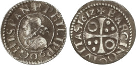 1/2 Croat. 1612. BARCELONA. 1,47 grs. La cruz del reverso no corta la leyenda. AC-375. MBC+.