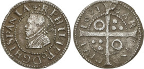 Croat. 1631. BARCELONA. 3,1 grs. Anillos en 1er y 4º espacios. Pátina. ESCASA. AC-660; Cru.MC-4414. MBC+.