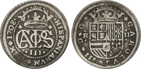 2 Reales. 1708. BARCELONA. 4,18 grs. Pátina. AC-29. MBC.