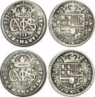 Lote 2 monedas 2 Reales. 1710 y 1711. BARCELONA. AC-32, 33. MBC-.