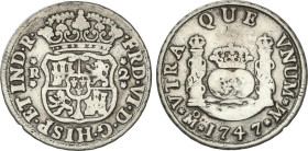 2 Reales. 1747. MÉXICO. M. 6,4 grs. Columnario. AC-285. MBC-.