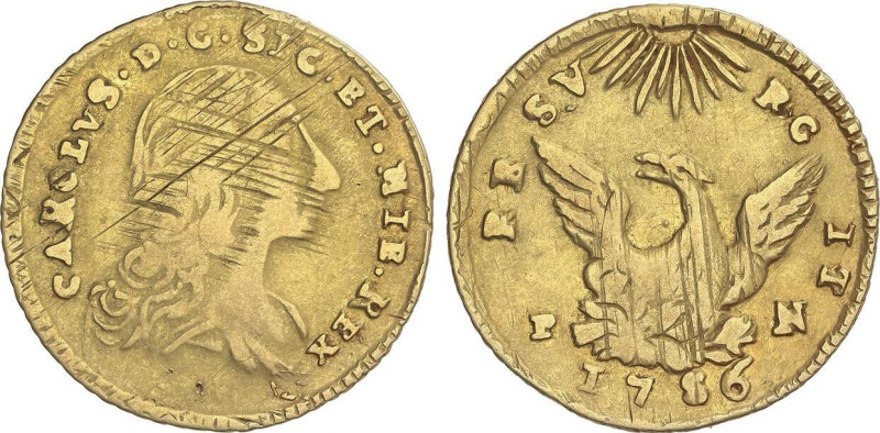3 Ducados (Oncia). 1756. PALERMO. SICILIA. 4,36 grs. AU. (Rayas de ajuste). Fr-8...