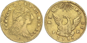 3 Ducados (Oncia). 1756. PALERMO. SICILIA. 4,36 grs. AU. (Rayas de ajuste). Fr-887; Mir-568/5. MBC.